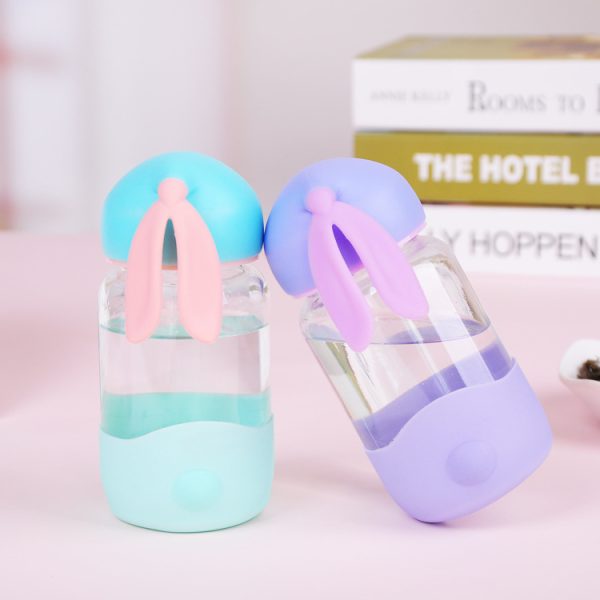 Cute rabbit ear design glass water bottle (3)